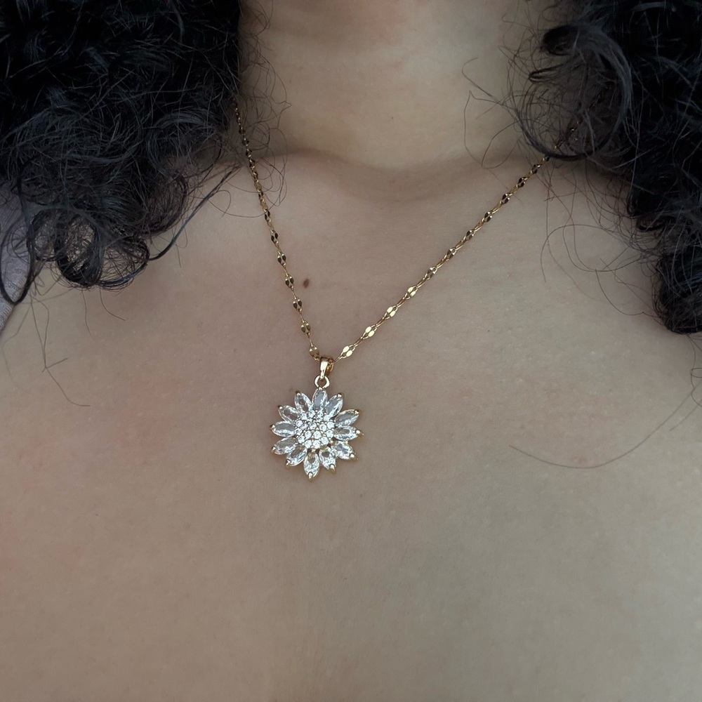 SOLD! Gold Soul Flower- 16” Gold Plated Stainless Steel Pendant Necklace - Picture 3 of 3